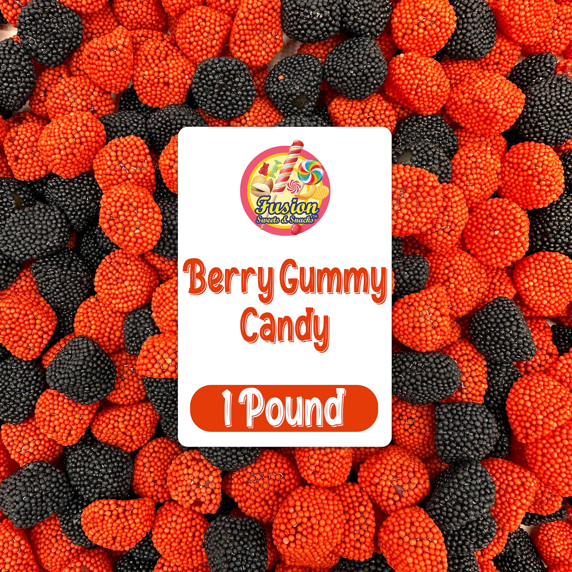 Berries Gummy Candy - 1 Pound Bulk Bag, Crunchy Red And Black Candy - Raspberry And Blackberry Berry Gummies Perfect for Dessert Decorations