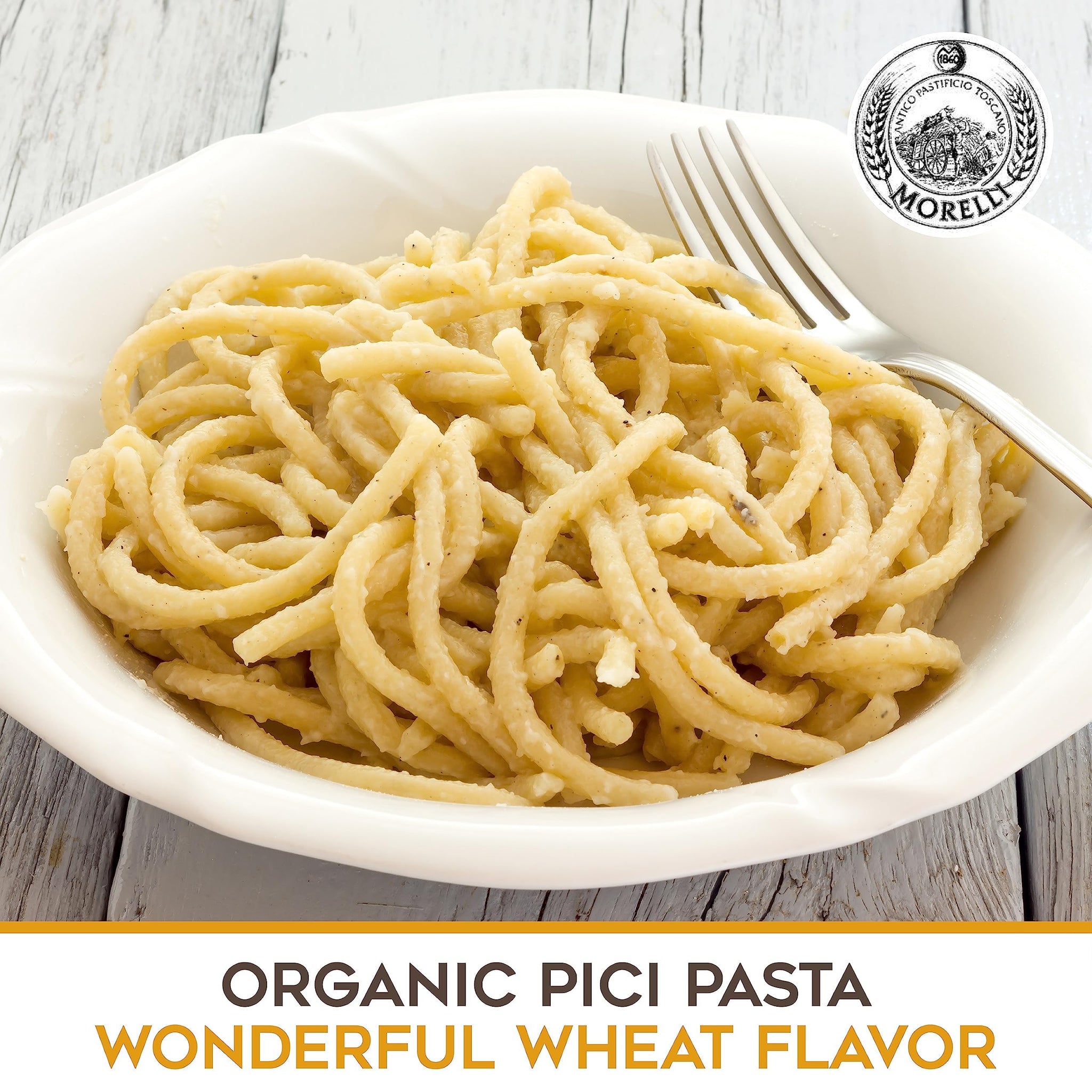 Morelli Pici Pasta di Toscana - Italian Gourmet Organic Pici Noodles - Thick Organic Pasta Nests Made in Italy from Durum Wheat Semolina - 17.6oz