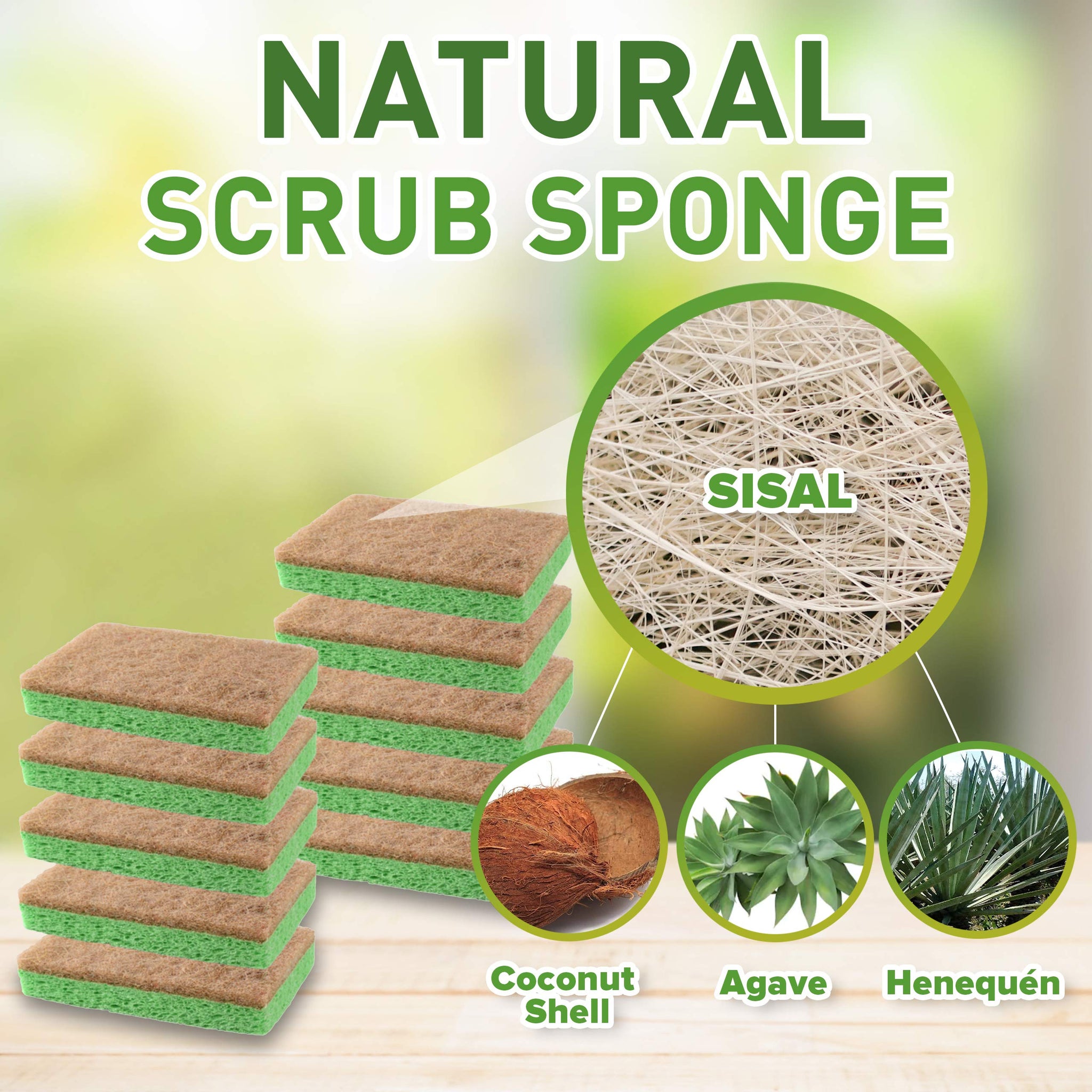 SCRUBIT 24 Pack Natural Sponges - Biodegradable Compostable Cellulose and Coconut Natural Sponges for Dishes, Eco Friendly Non Toxic Kitchen Sponge