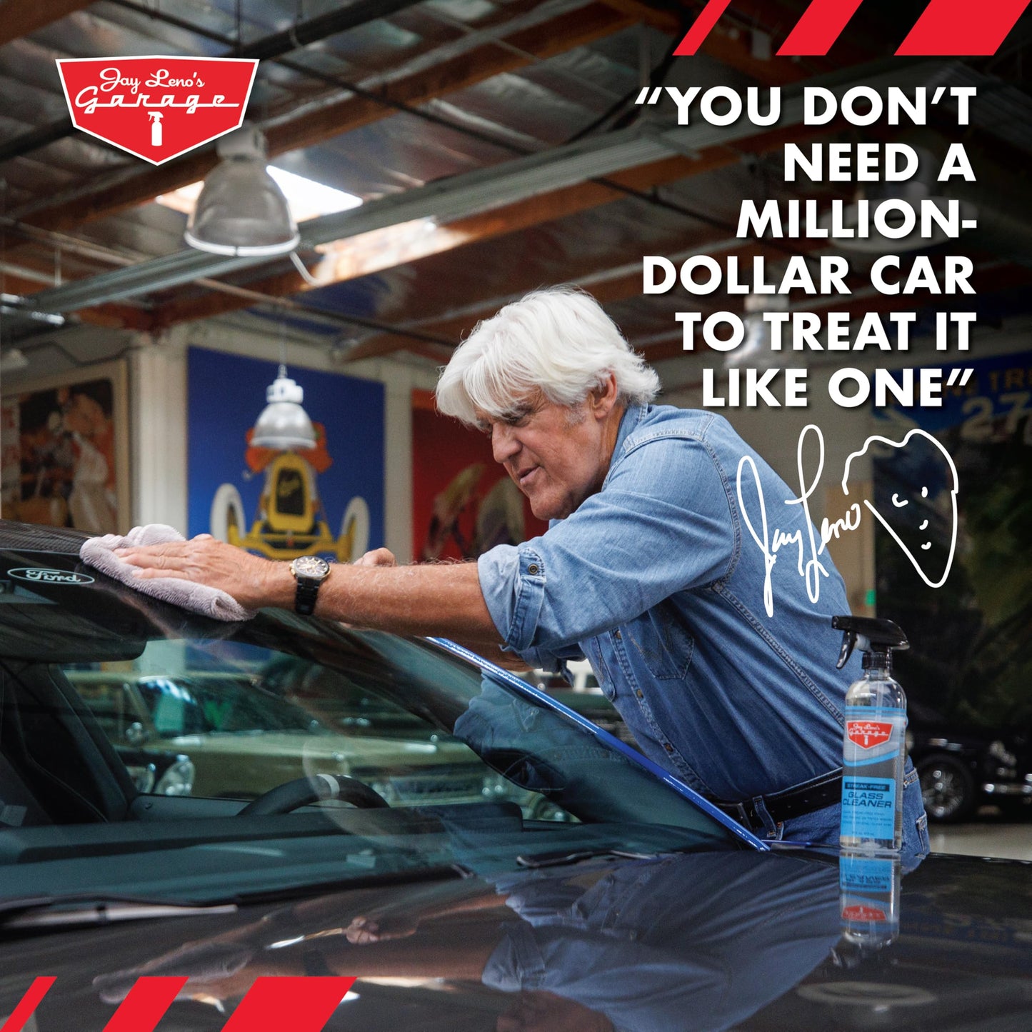 Jay Leno's Garage Glass Cleaner Spray - Streak-Free Auto Glass Cleaner for Cars, Automotive Window Cleaner for Car Windows, Windshields & Mirrors
