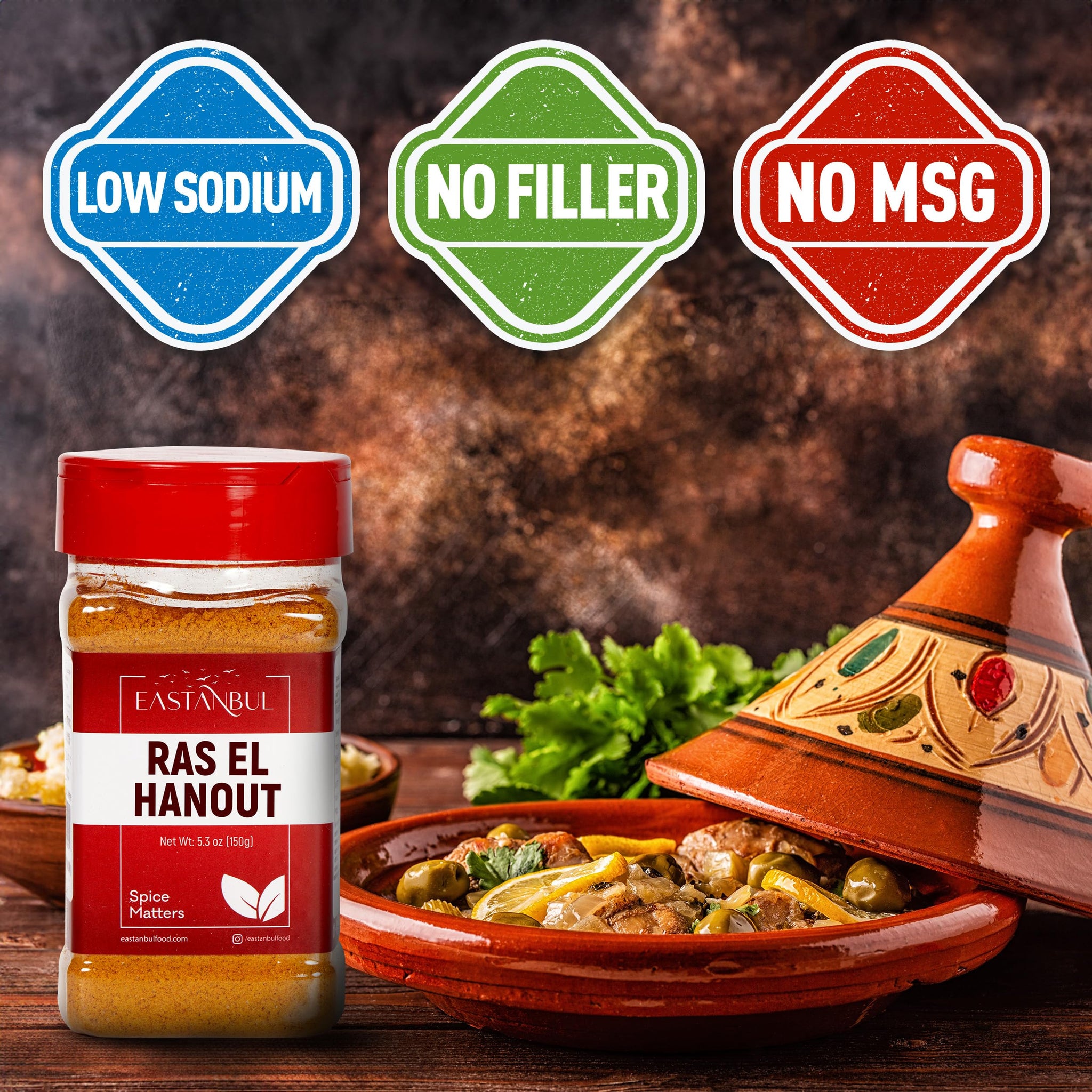 Eastanbul Ras El Hanout Spice, 5.3oz, Meat Seasoning, All-in-One Ras El Hanout Moroccan Spice Blend, North African Baharat Blend, Farm Fresh