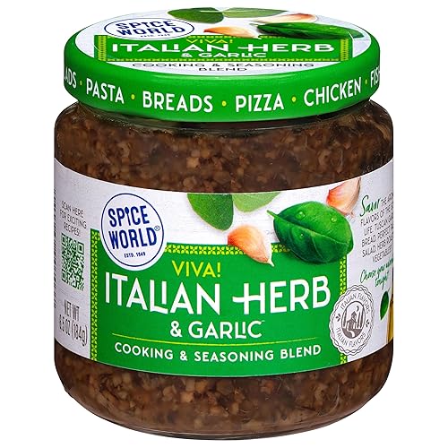 Spice World Garlic and Italian Herb Seasoning Blend - Ready-to-Use Seasonings for Cooking - 6.5oz Italian Seasoning Spice Adds Aromatic Flavor
