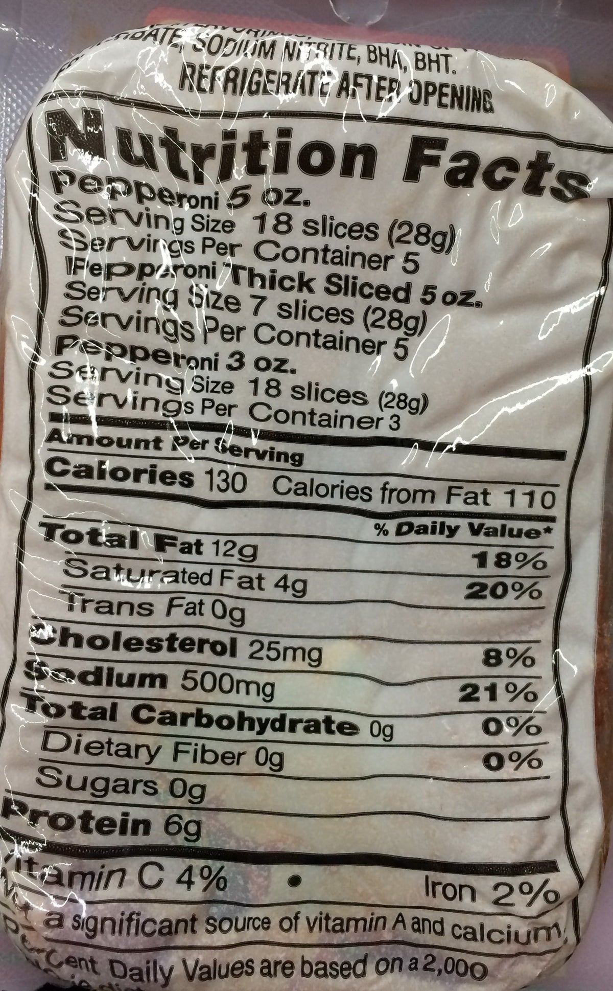 5oz Bridgford Pepperoni Deli Thin Sliced (One Bag per order)