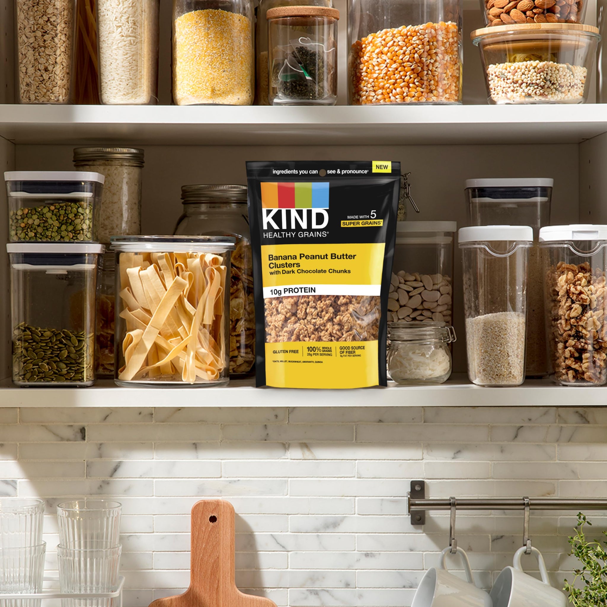 Kind Healthy Grains Granola, Banana Peanut Butter Dark Chocolate Clusters, Gluten Free, Healthy Snack Mix, 10g Protein, 11oz, 1 Count