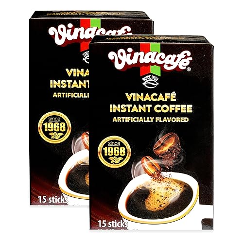 Vinacafe 30 Sticks Black Instant Coffee (0.07 oz. Per stick) Vietnamese Instant Coffee Mix, Iced Black Coffee, Cafe Den Da, Single Serve Coffee