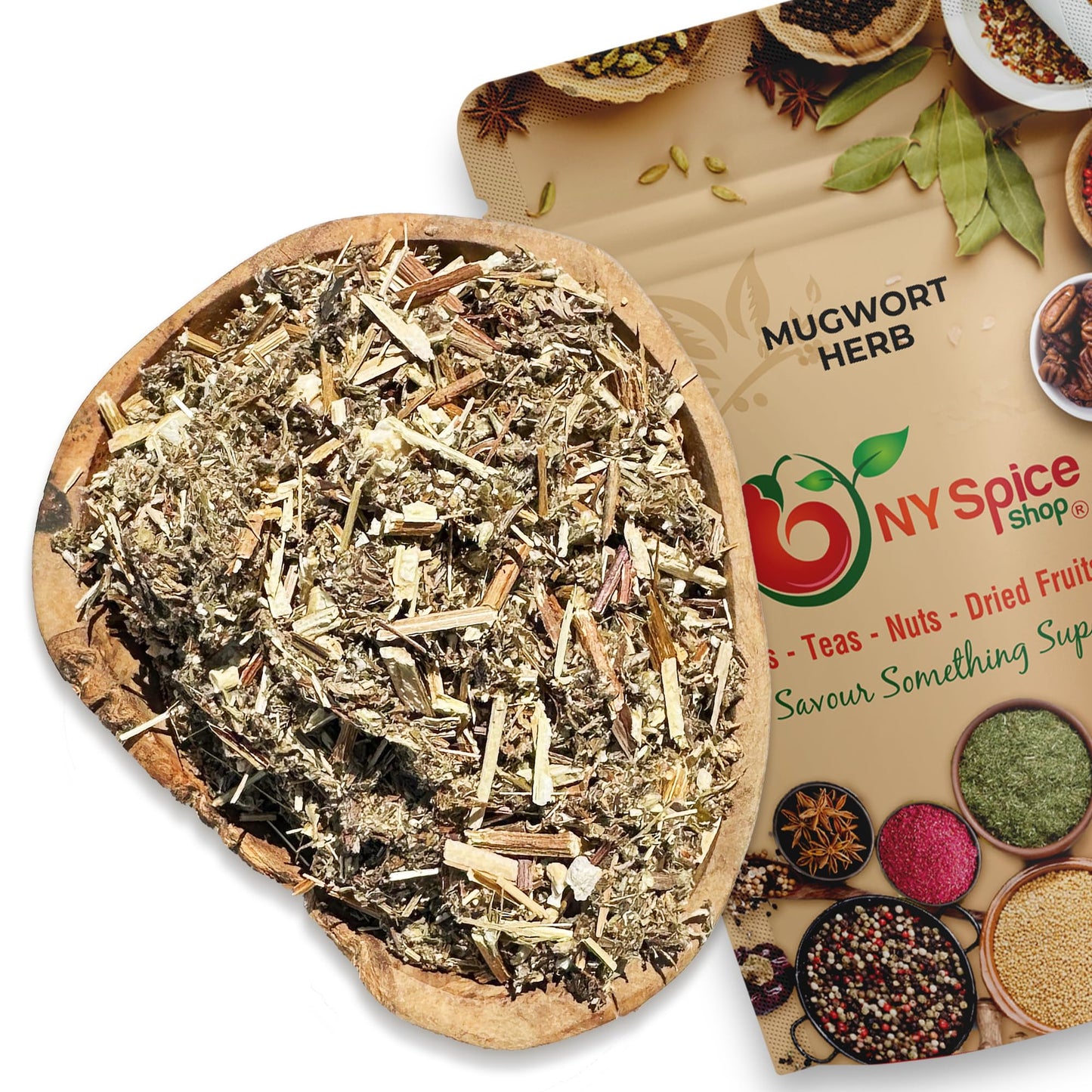 NY Spice Shop Mugwort Herb Dried Cut And Sifted - 8 Ounce Dry Artemisia Vulgaris Herbs - Natural Premium Mugwort Herb for Herbal Tea - Natural