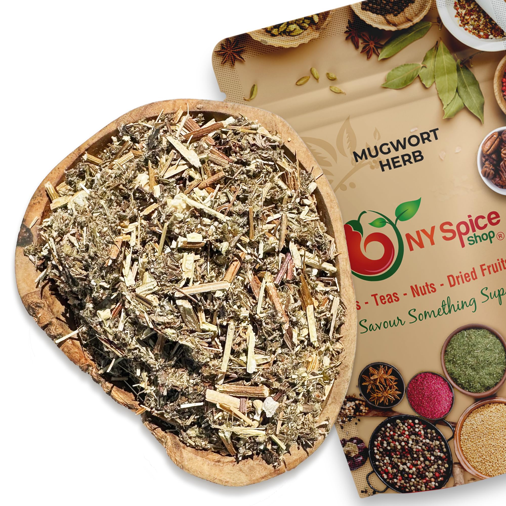 NY Spice Shop Mugwort Herb Dried Cut And Sifted - 8 Ounce Dry Artemisia Vulgaris Herbs - Natural Premium Mugwort Herb for Herbal Tea - Natural