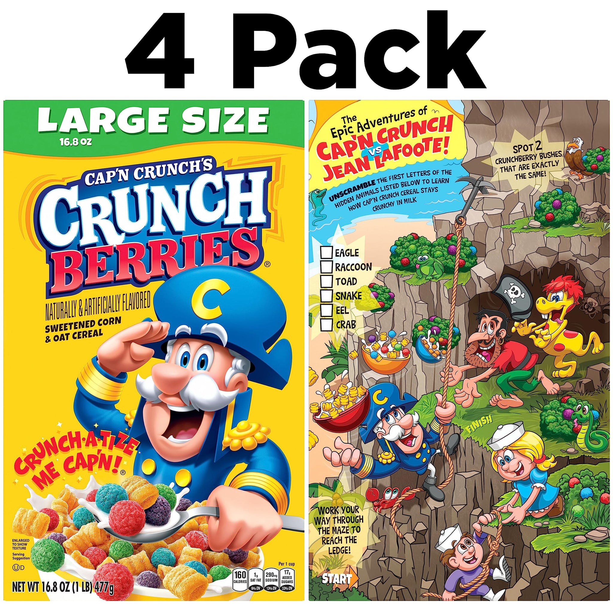 Cap'n Crunch Cereal, Crunch Berries, 16.8oz Boxes (4 Pack)