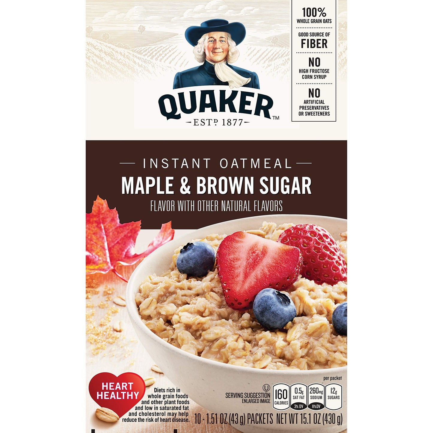 Quaker Instant Oatmeal, Maple Brown Sugar, 10 Count