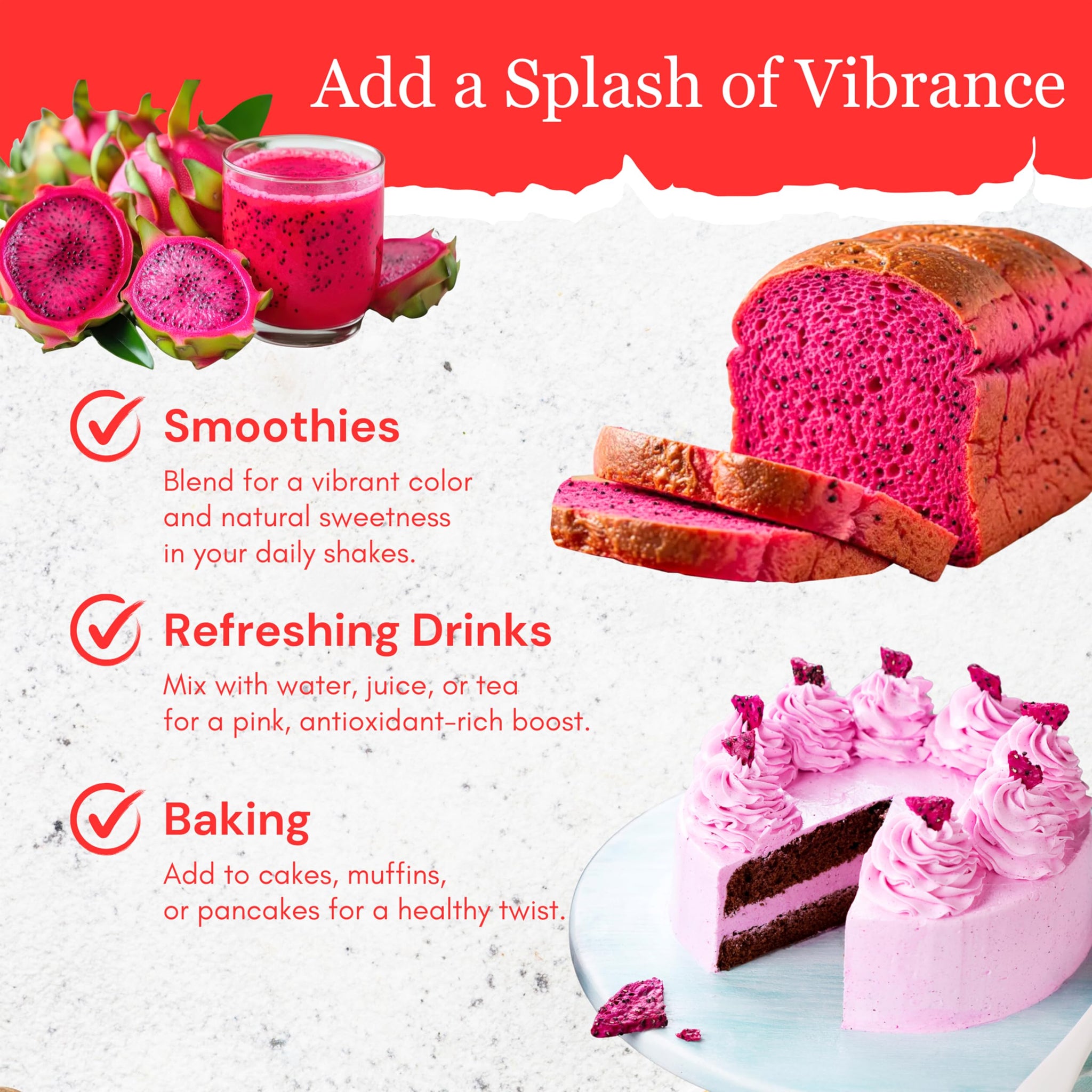 Byait Freeze Dried Dragon Fruit Powder 16 Oz, Fine Pitaya Powder for Food Coloring, Baking, Smoothies, Drinks, Ice Cream, Cocktails, Vegan, Non-GMO