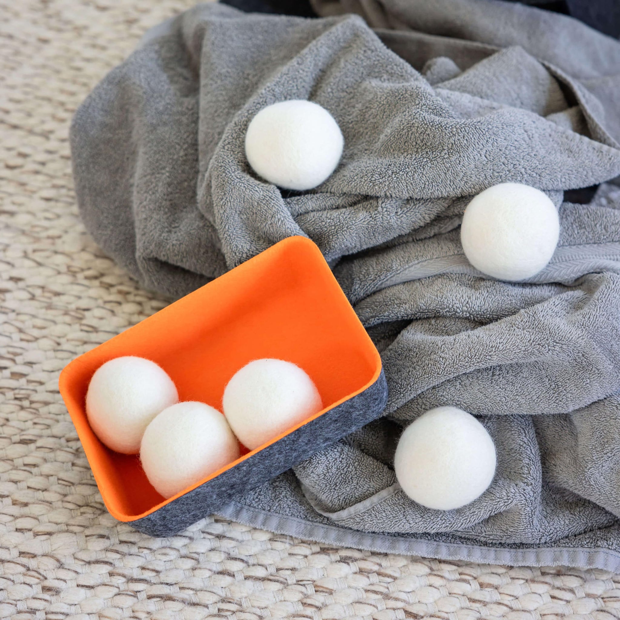 Three by Three Seattle Felt·Like·it!™ Wool Dryer Balls + Storage Bin: Reduce Drying Time, Static Cling, and Energy Use | Natural Alternative to Fabric