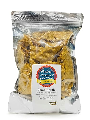 PSALMS' GOURMET BRITTLE Psalms Gourmet Brittle, Pecan Light and Crispy, Teeth Friendly, Homemade style. 1 pound of brittle ,16 Ounces
