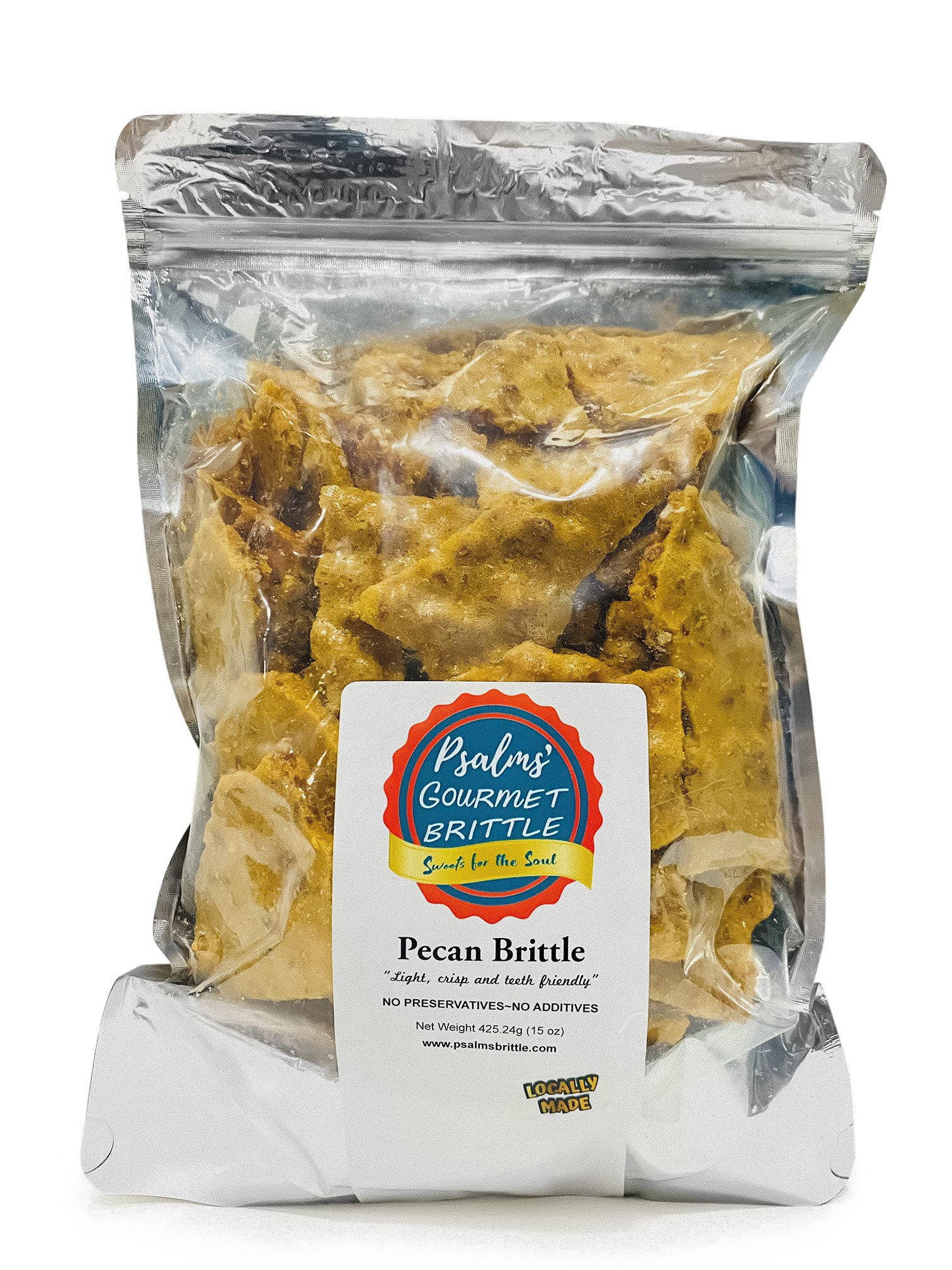 PSALMS' GOURMET BRITTLE Psalms Gourmet Brittle, Pecan Light and Crispy, Teeth Friendly, Homemade style. 1 pound of brittle ,16 Ounces