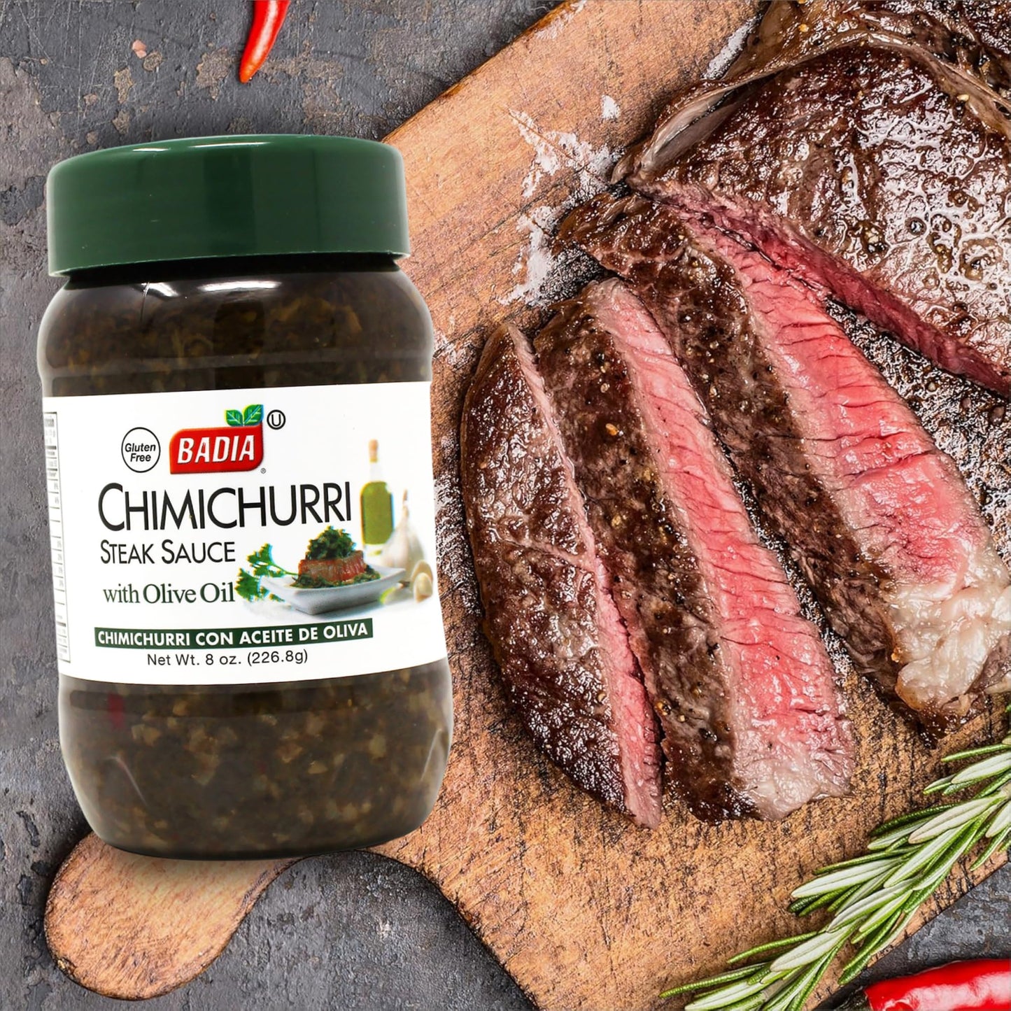 Badia Chimichurri Steak Sauce with Olive Oil 8 oz - Traditional Argentinian-Style Sauce for Grilling, Marinades & Meats