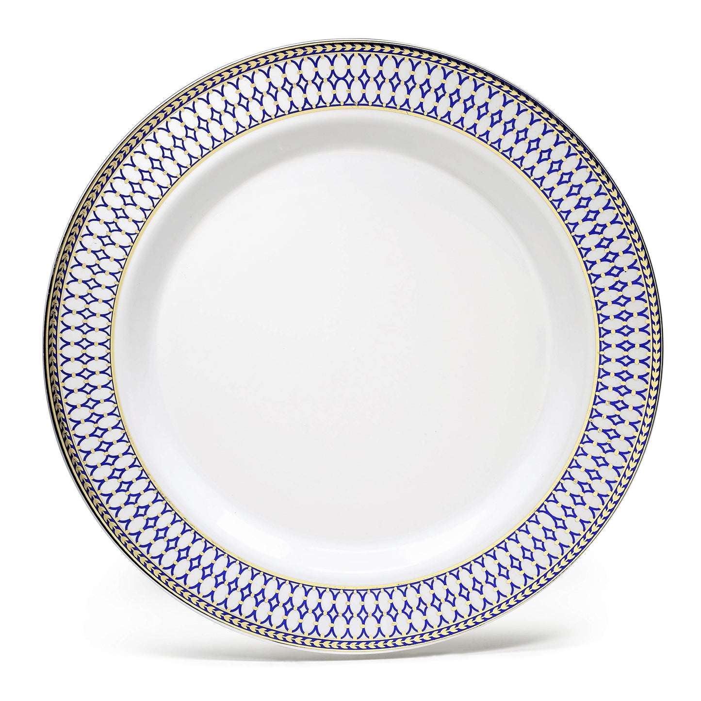 " OCCASIONS " 120 Plates Pack, Heavyweight Disposable Wedding Party Plastic Plates (10.5'' Dinner Plate, Odyssey in White/Blue & Gold)