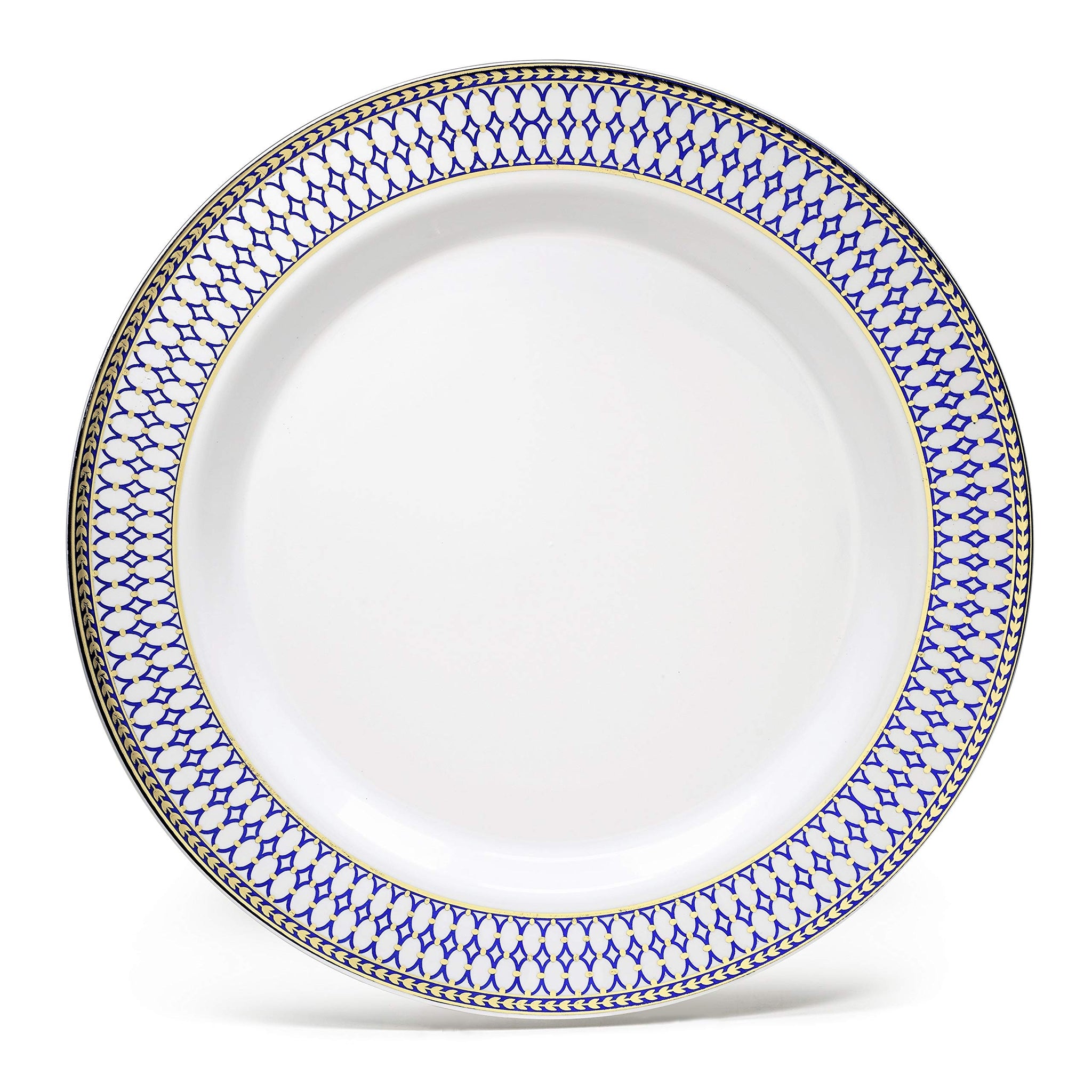 " OCCASIONS " 120 Plates Pack, Heavyweight Disposable Wedding Party Plastic Plates (10.5'' Dinner Plate, Odyssey in White/Blue & Gold)