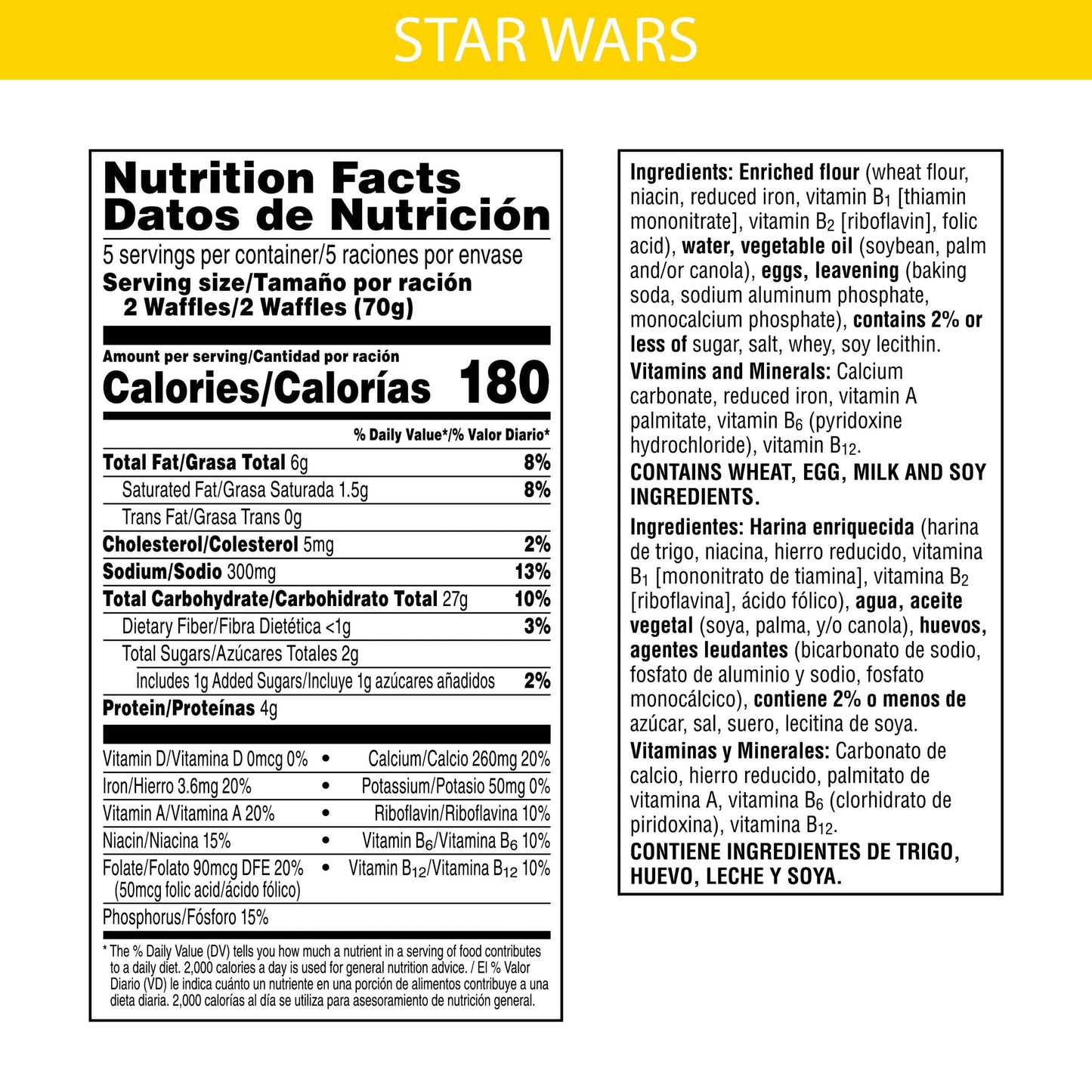 Eggo Star Wars Frozen Waffles, Frozen Breakfast, Resealable, Kids Snacks, Galactic Homestyle, 12.3oz Box (10 Waffles)
