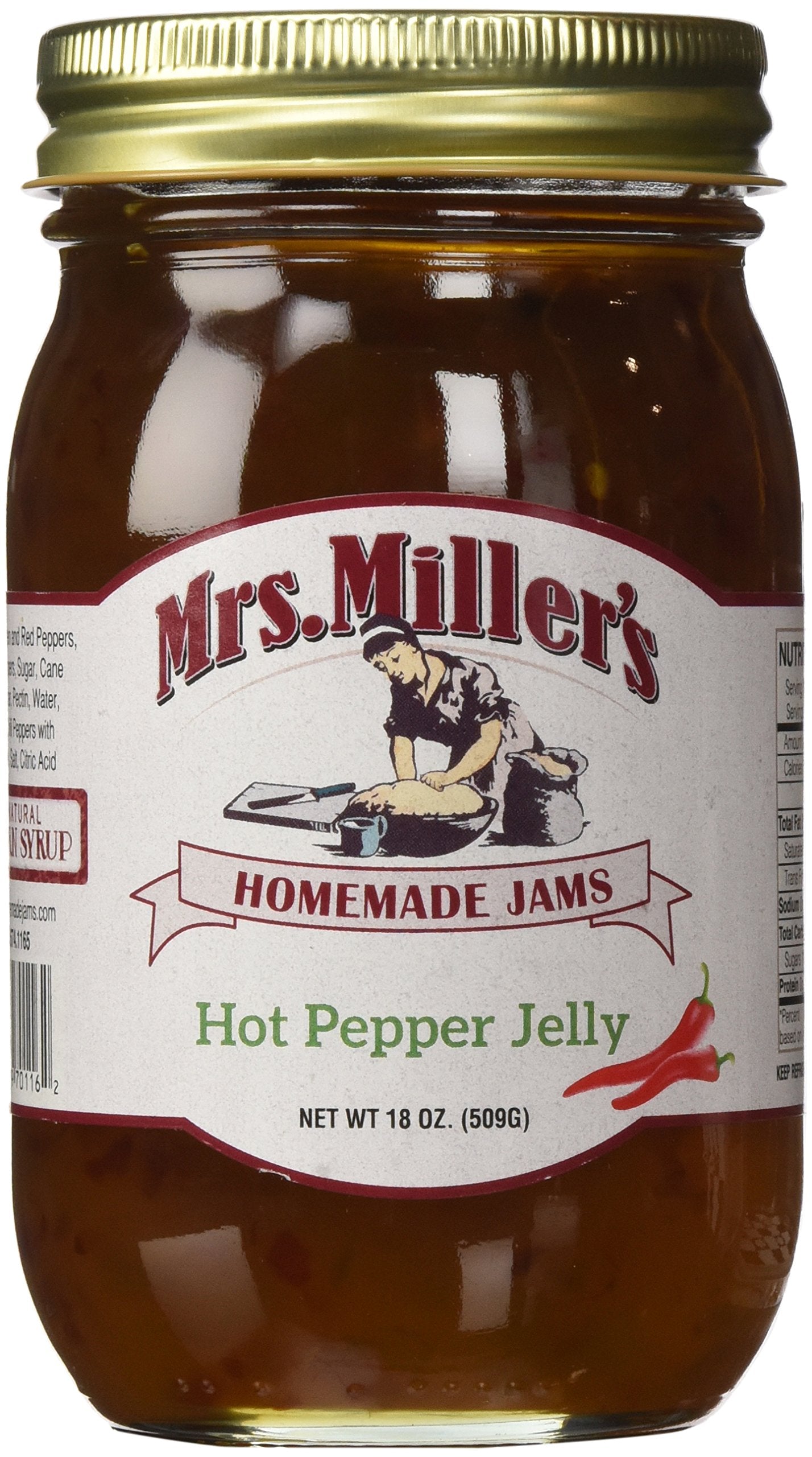 Mrs. Miller's Amish Homemade Hot Pepper Jelly - 18 oz (2 JARS)- Sweet & Spicy - Great Marinade!