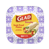 Glad Square Disposable Paper Plates for All Occasions | Soak Proof, Cut Proof, Microwaveable Heavy Duty Disposable Plates | 8.5" Diameter, 50 Count