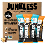 JUNKLESS Classic Chewy Granola Bars - Chocolate Chip and Peanut Butter Chocolate Chip, Gluten-Free, Non-GMO, Lower Sugar, Healthy Snacks for Kids