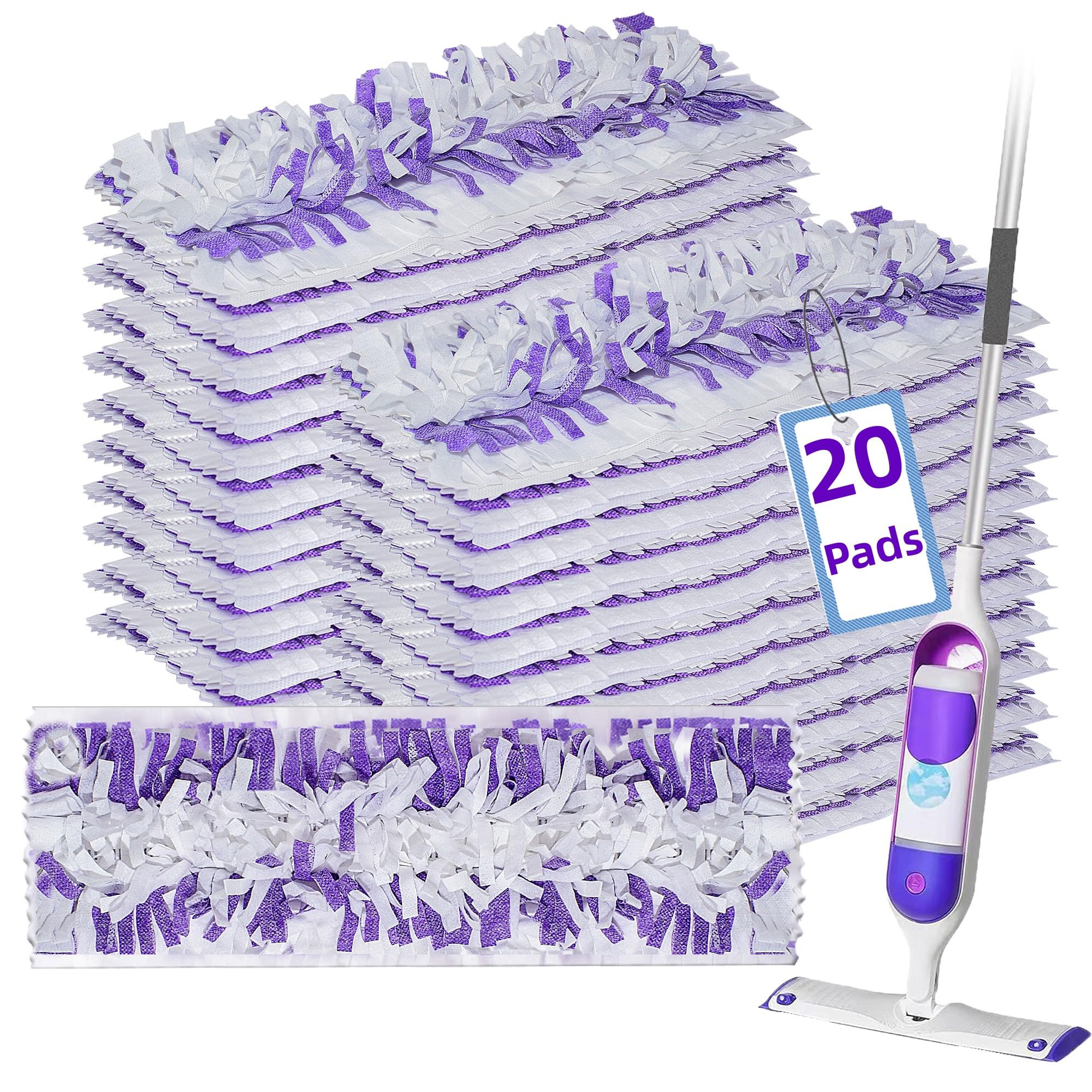 Disposable Mopping Pad Refills for PowerMop Multi-Surface Mop and PowerMop Wood Mop, Spray Clean Pads Replacement (Purple -20)