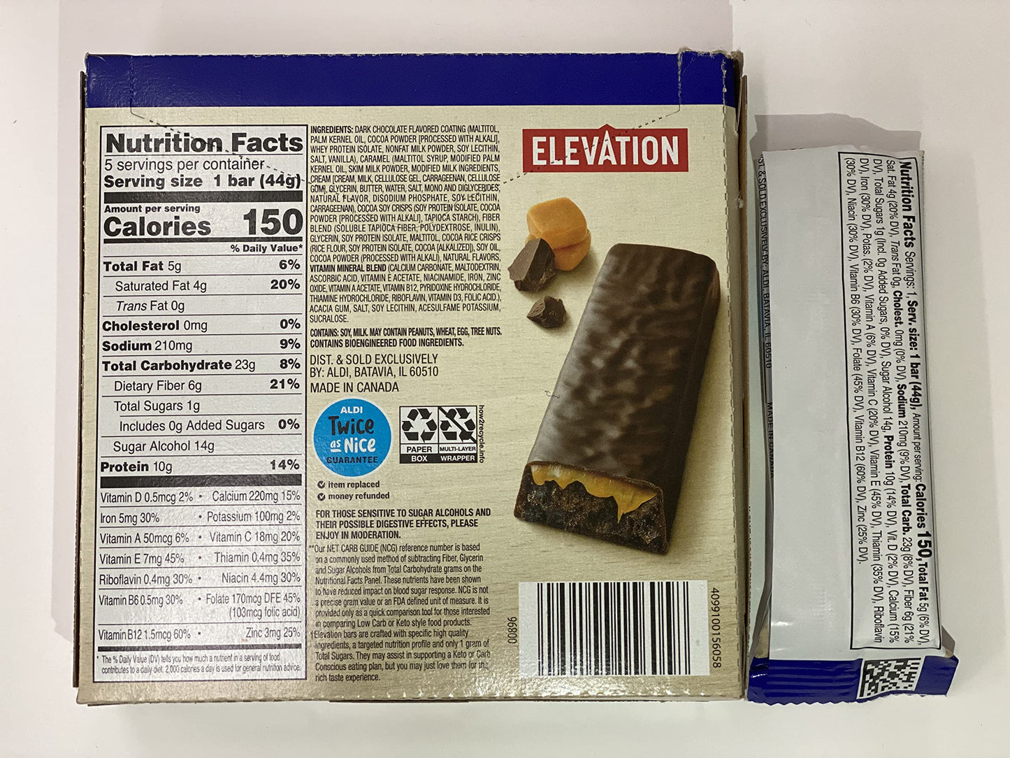 Elevation by Millville Caramel Double Chocolate Advance Bars 1.6oz x5 Bars(Total 8 oz), Pack of 1
