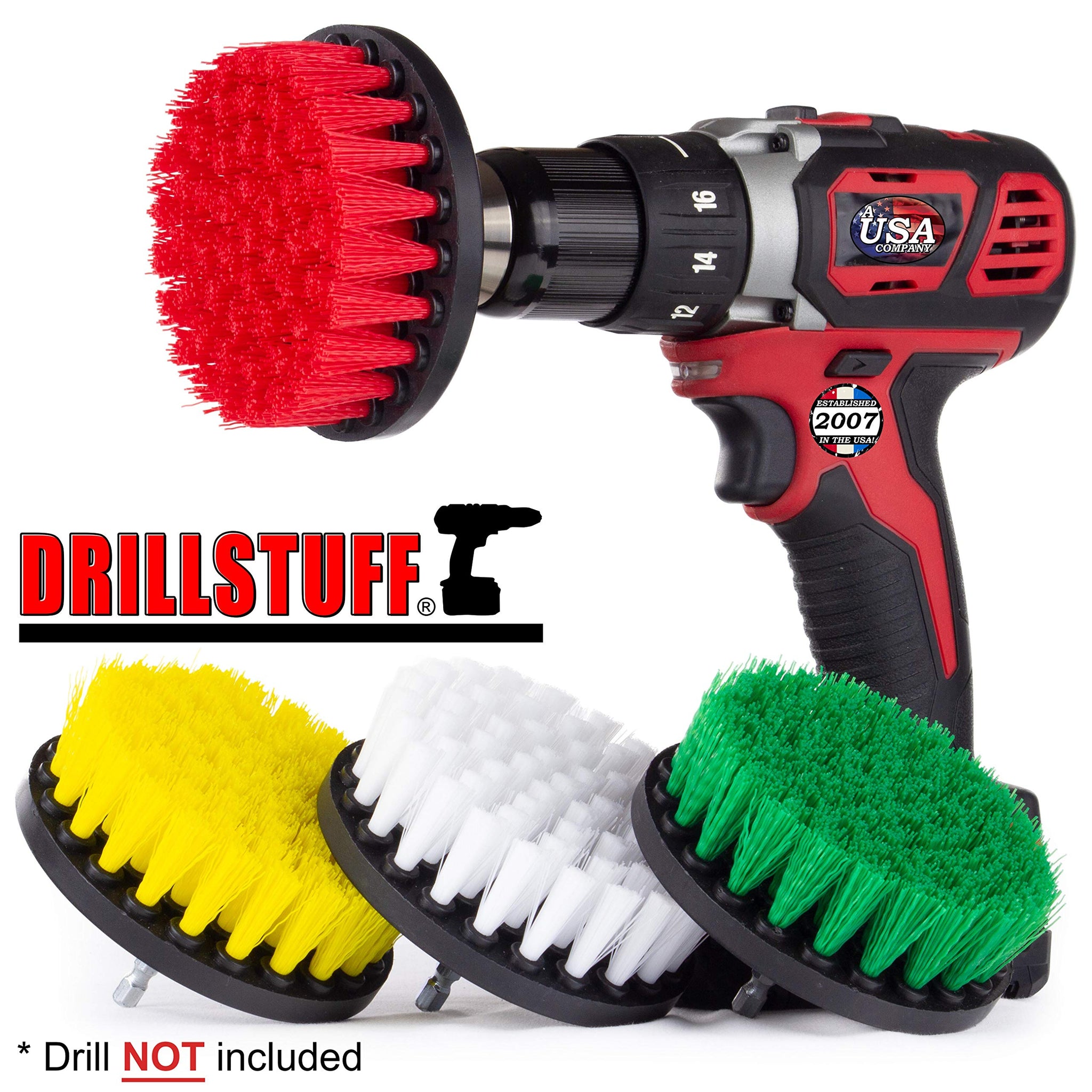 Drill Brush Attachment Power Scrubber Brush Set - 4in 4 Piece Soft, Medium and Stiff Power Scrubbing Brushes Drill Attachment - Spin Brushes