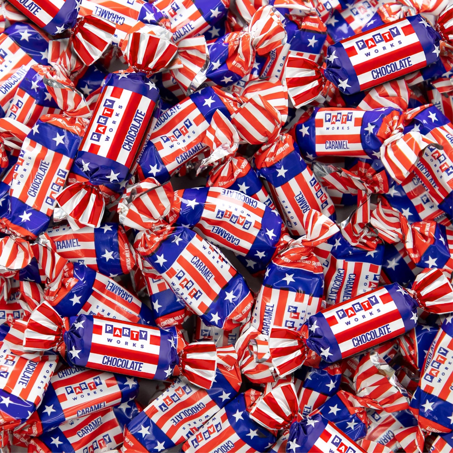 Patriotic Candy - 2 Pound Pack - Chocolate Flavored Caramels - Fourth of July Candy Bulk - Individually Wrapped Red White and Blue Taffies