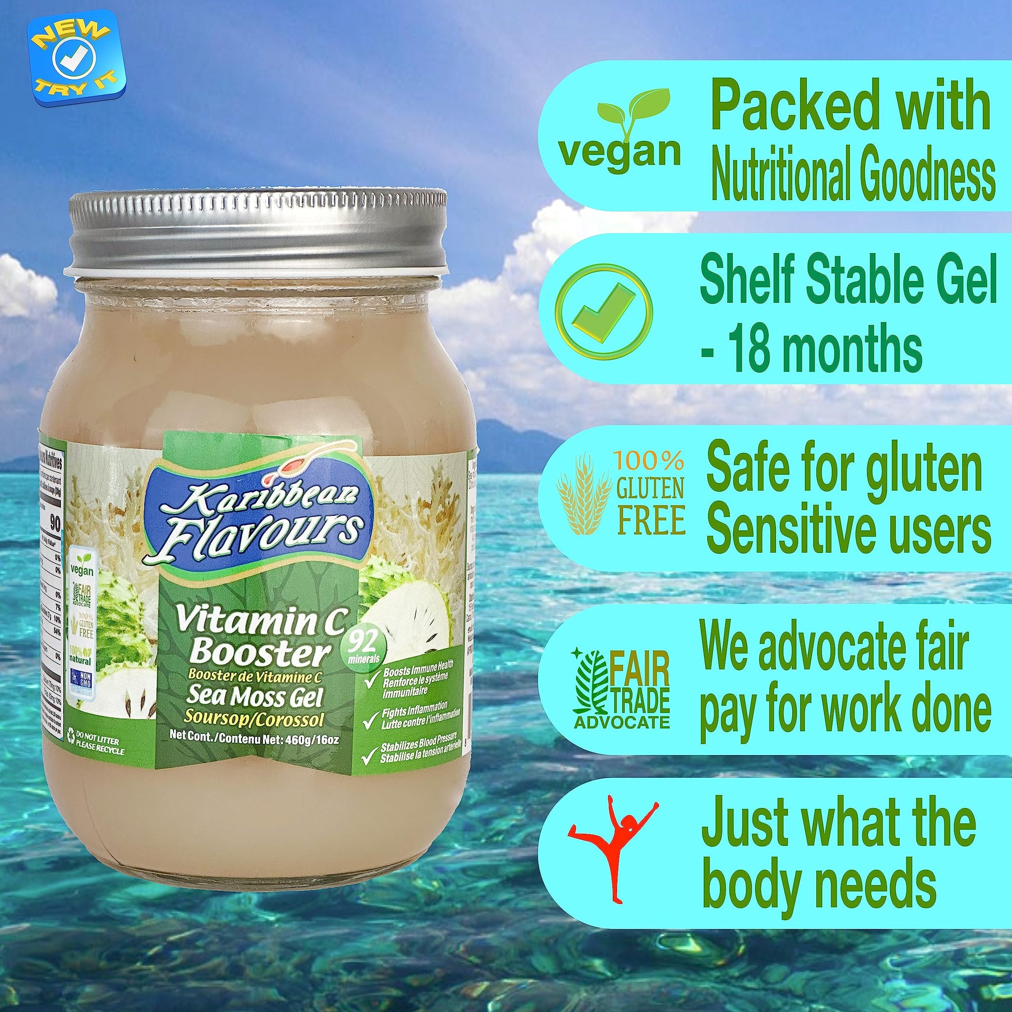 Karibbean Flavours Sea Moss Gel (Soursop/Corossol/Graviola) 16Oz. (Pack Of One) | Natural Raw Organic | Packed With Vitamins And Minerals | Shelf
