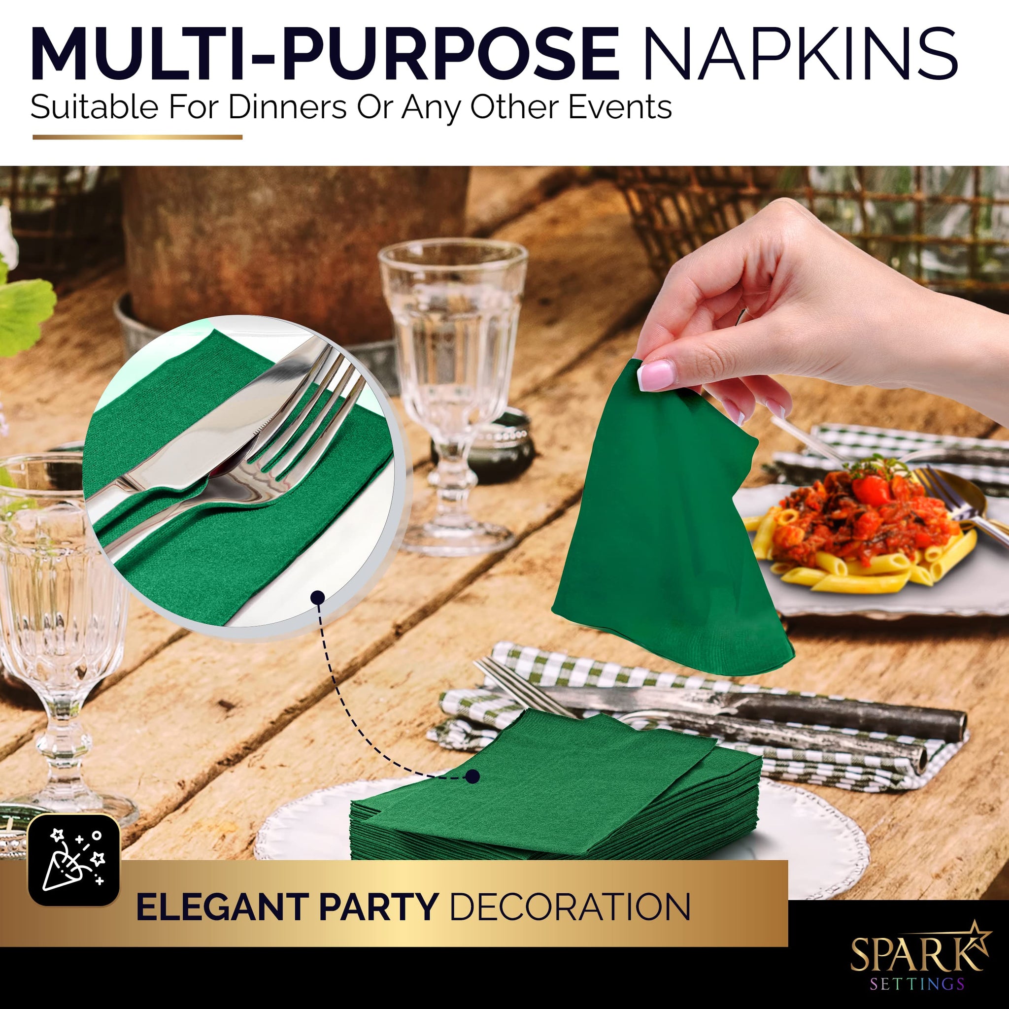 Dinner Napkins Disposable Guest Towels, Red Green Gold Beverage Napkins Soft and Absorbent Paper Napkins Dinner Size for Party, Wedding, 8” x 4.5” 2
