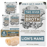 Two River Lion's Mane Mushroom Broth made with organic Lion's Mane and Shiitake Mushrooms, vegan plus adaptogens, perfect for sipping and souping