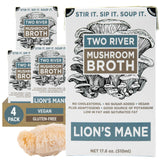 Two River Lion's Mane Mushroom Broth made with organic Lion's Mane and Shiitake Mushrooms, vegan plus adaptogens, perfect for sipping and souping