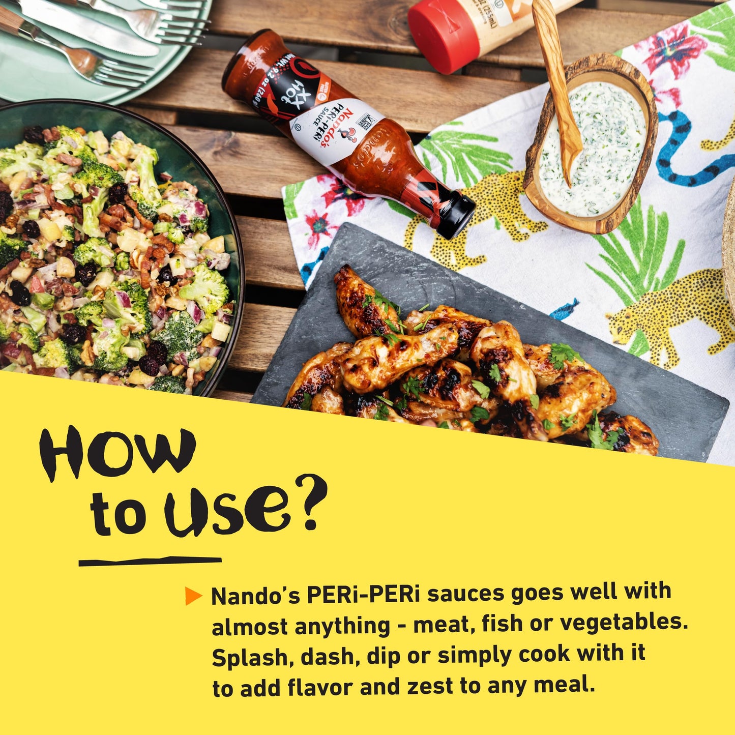 Nando's Hot PERi-PERi Sauce - Hot Heat Fiesty Blend of Garlic & Herbs - Great Substitute for Siracha | Gluten Free | Non GMO | Kosher - 9.1 oz Bottle