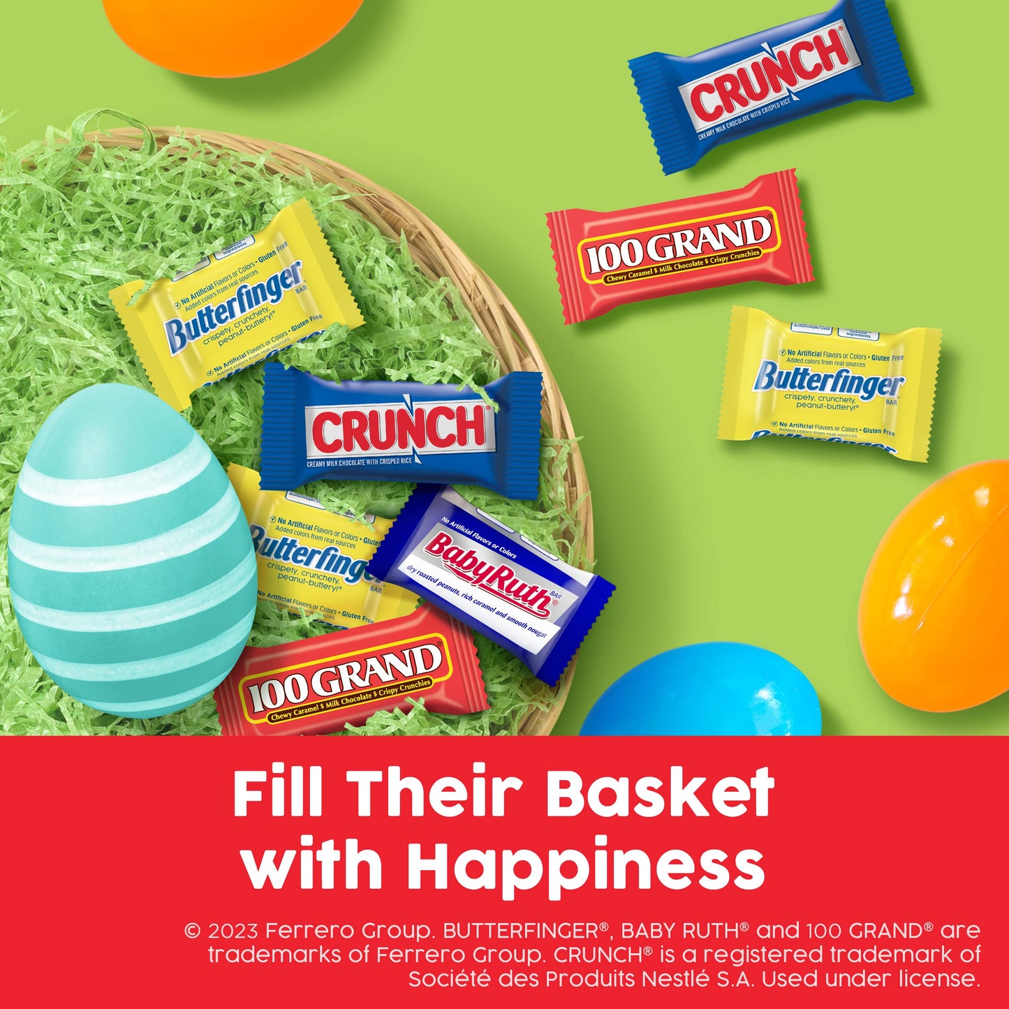 Butterfinger and Co. Bulk Chocolatey Candy Bag, Mix of Fun Size Butterfinger, CRUNCH, Baby Ruth and 100 Grand Milk Chocolatey Bars, Easter Basket