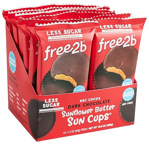Free2b Foods Dark Chocolate Sun Cups Gluten-Free, Dairy-Free, Nut-Free and Soy-Free - 2-Cups (Pack of 12)