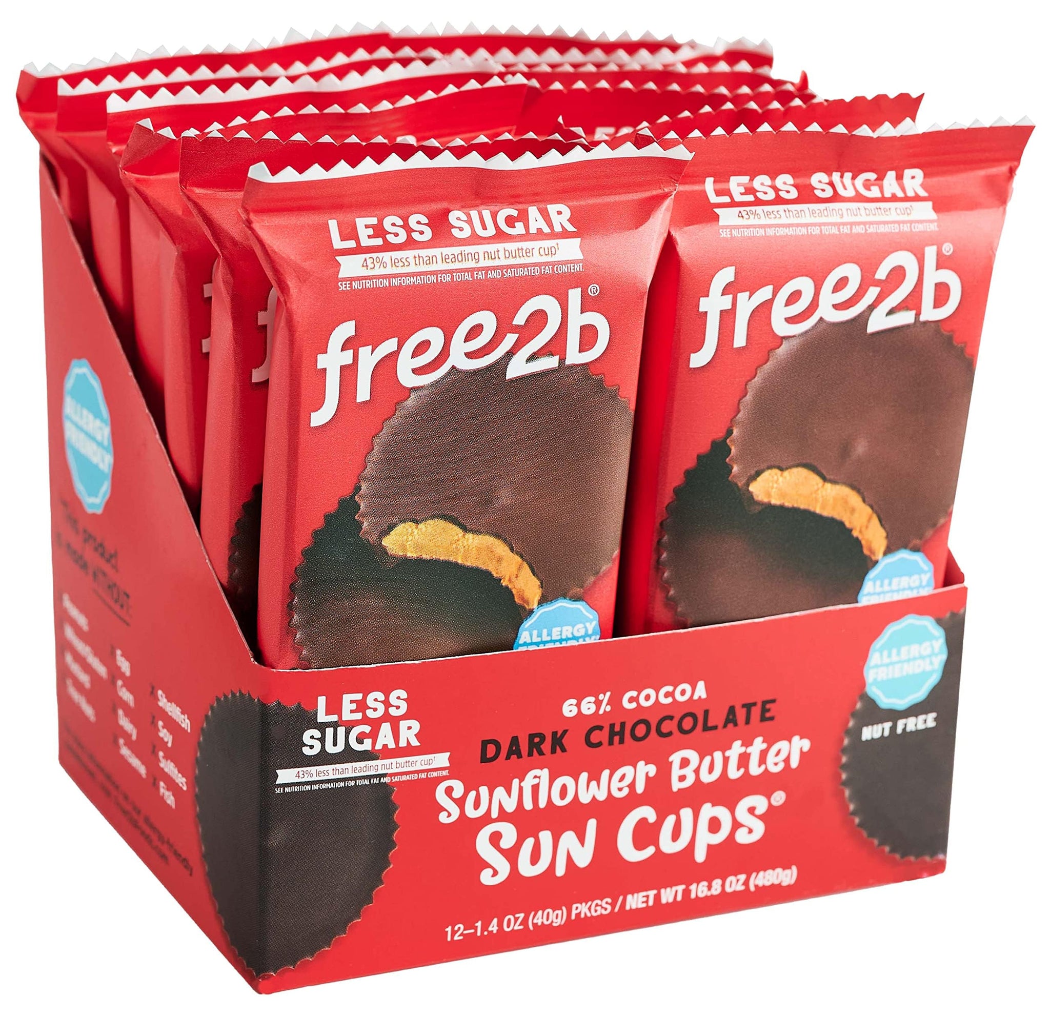 Free2b Foods Dark Chocolate Sun Cups Gluten-Free, Dairy-Free, Nut-Free and Soy-Free - 2-Cups (Pack of 12)