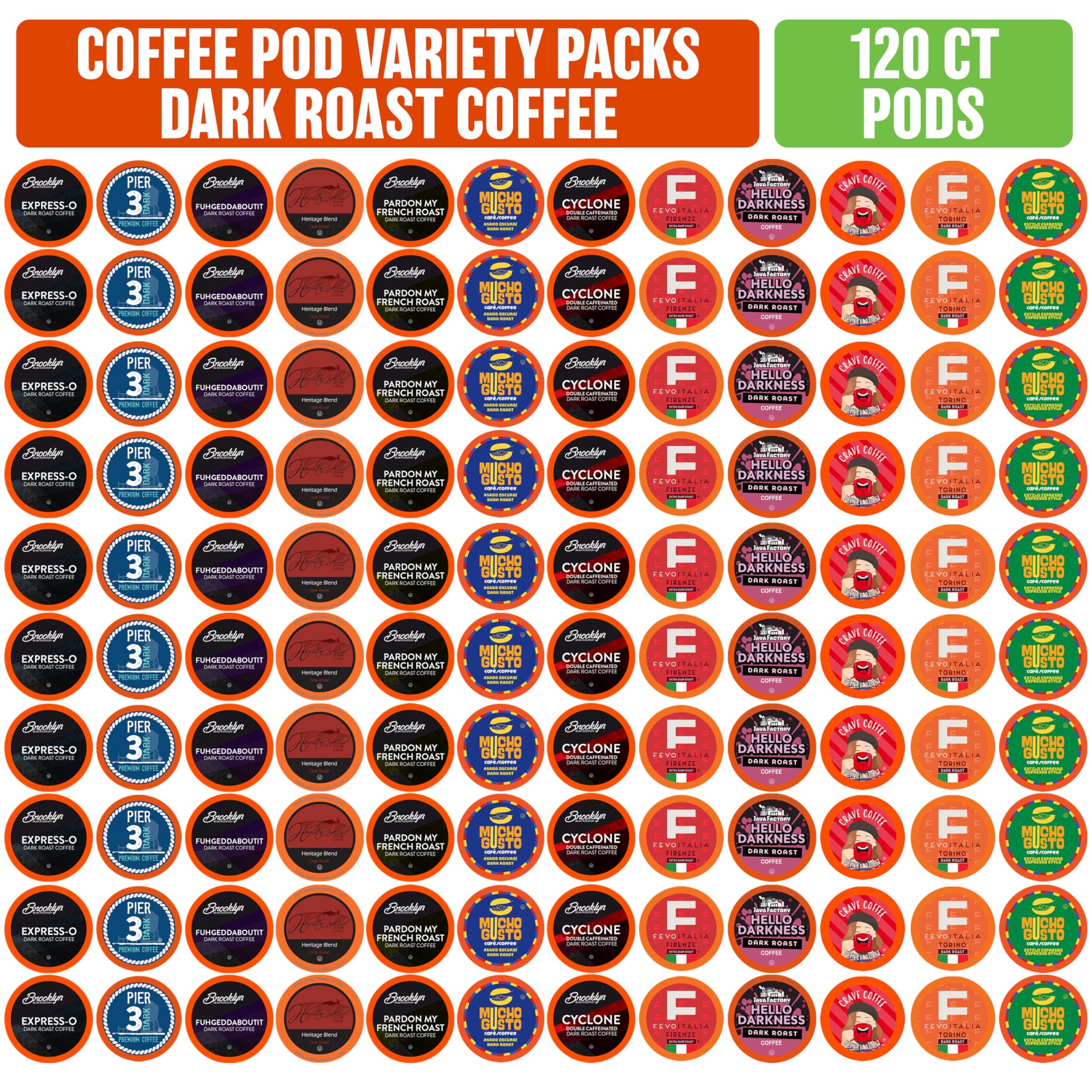 Coffee Pod Variety Packs Dark Roast Sampler, Assorted, Compatible with 2.0 K-Cup Brewers, Variety Pack, 120 Count (Pack of 1)