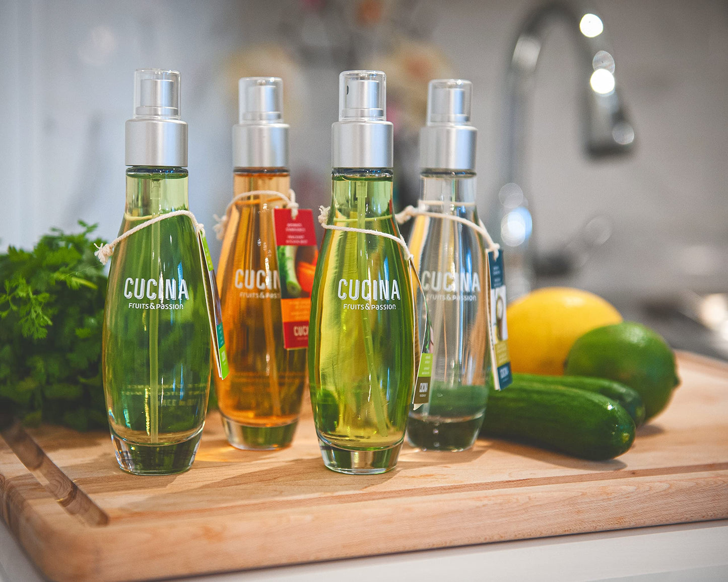 Fruits & Passion Cucina Fragrant Kitchen Mist - Sea Salt & Amalfi Lemon, Home & Kitchen Air Freshener Spray in Decorative Glass Bottle, Clean Citrus