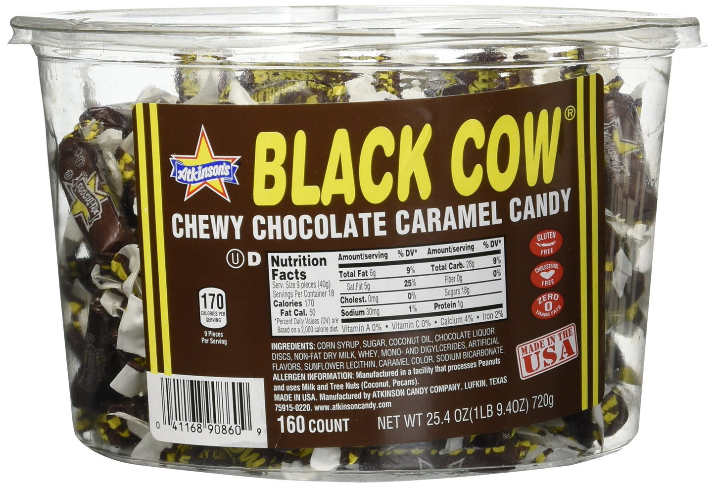 Atkinson's Black Cow Chocolate Caramel Candy Bite Size 0.16oz 160ct Tub