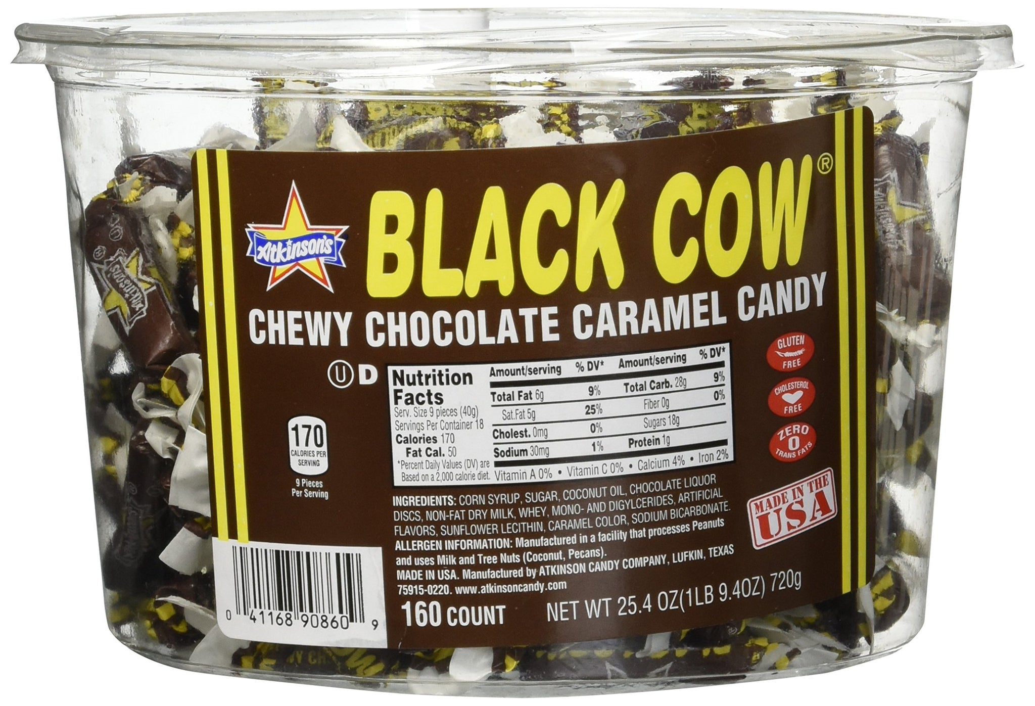 Atkinson's Black Cow Chocolate Caramel Candy Bite Size 0.16oz 160ct Tub