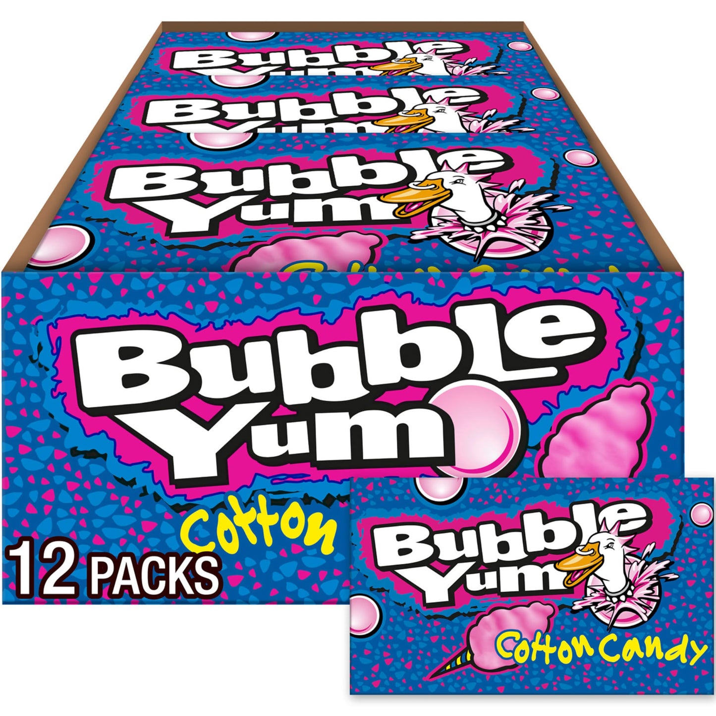 BUBBLE YUM Cotton Candy Flavored Chewy, Bubble Gum Packs, 2.82 oz (12 Count)
