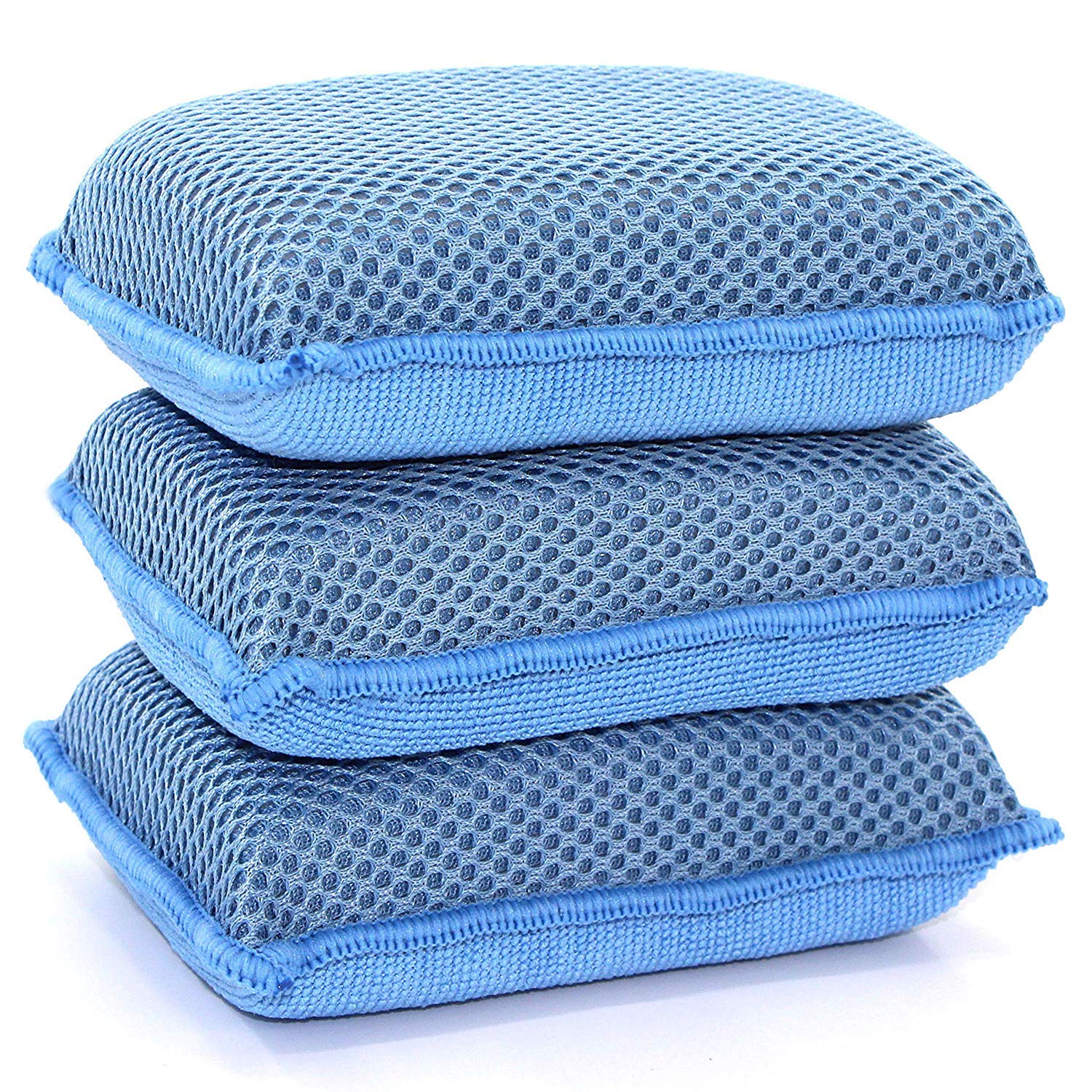 Miracle Microfiber Kitchen Sponge by Scrub-It - Non-Scratch Heavy Duty Dishwashing Cleaning sponges- Machine Washable - (Blue)