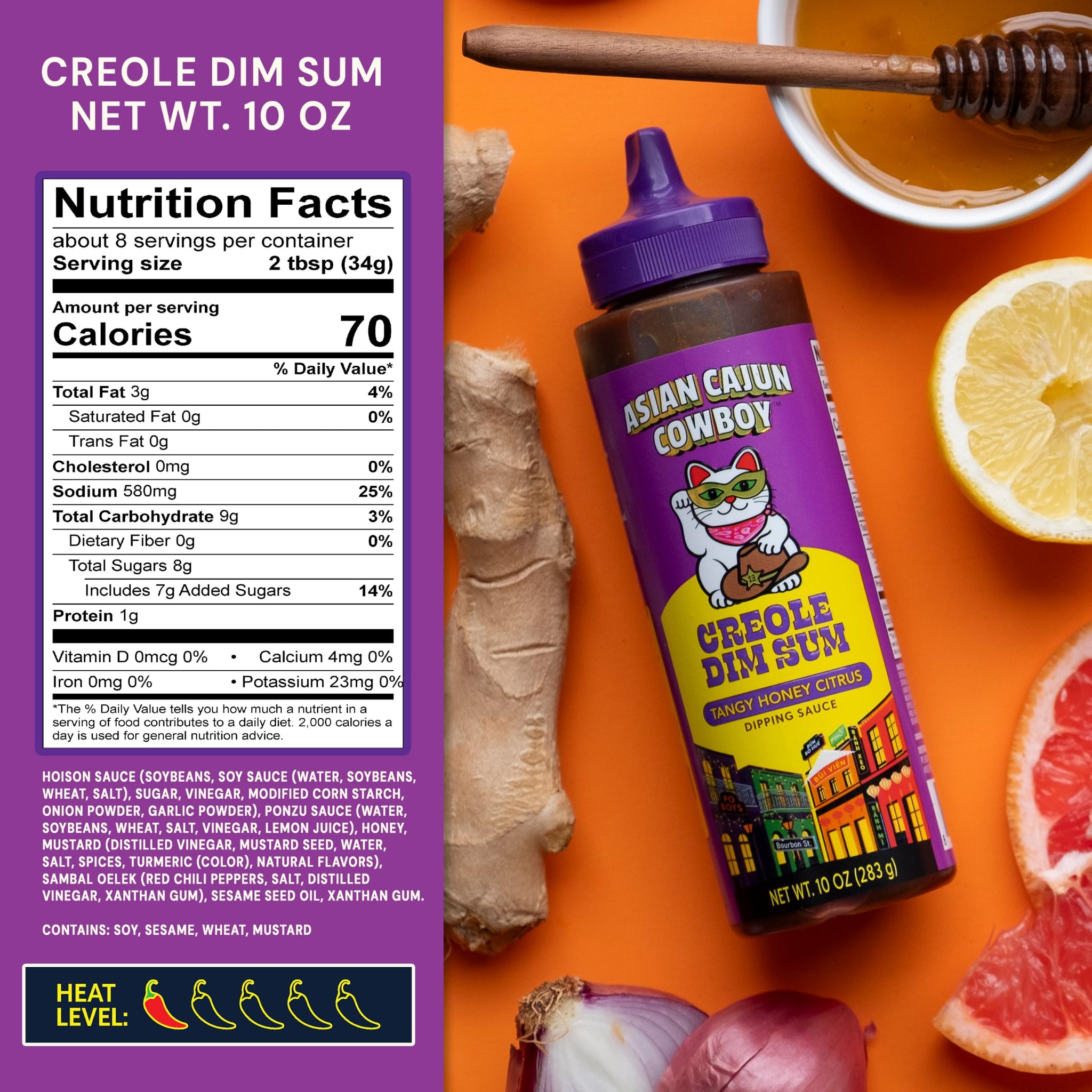 Asian Cajun Cowboy Creole Dim Sum Dipping Sauce, Tangy Honey Citrus, 10 Oz - 2 Pack
