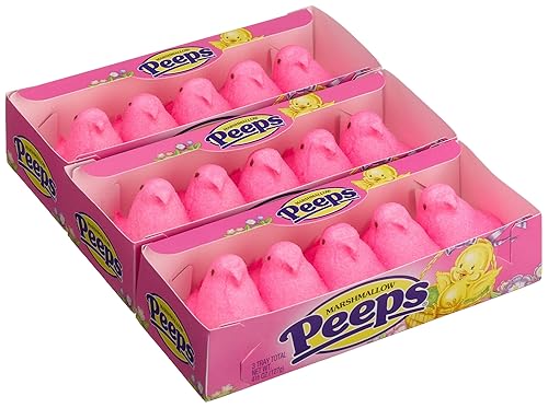 Marshmallow Peeps Pink Chicks, 4.5-Ounce, 15-Count Boxes (Pack of 6)