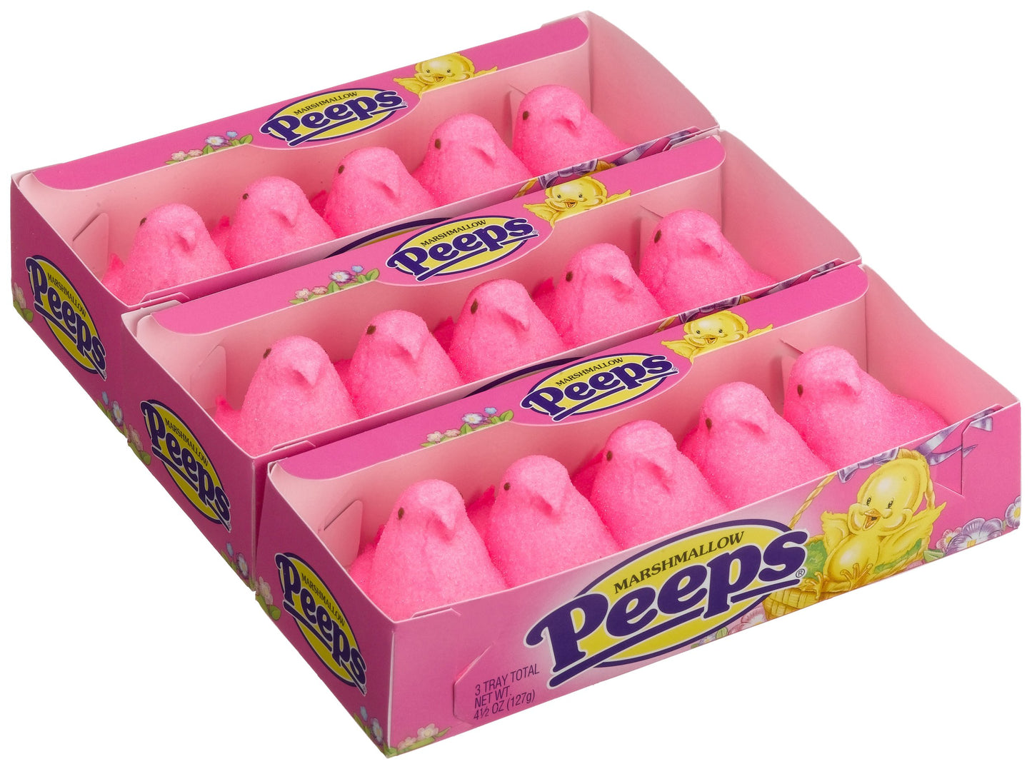 Marshmallow Peeps Pink Chicks, 4.5-Ounce, 15-Count Boxes (Pack of 6)