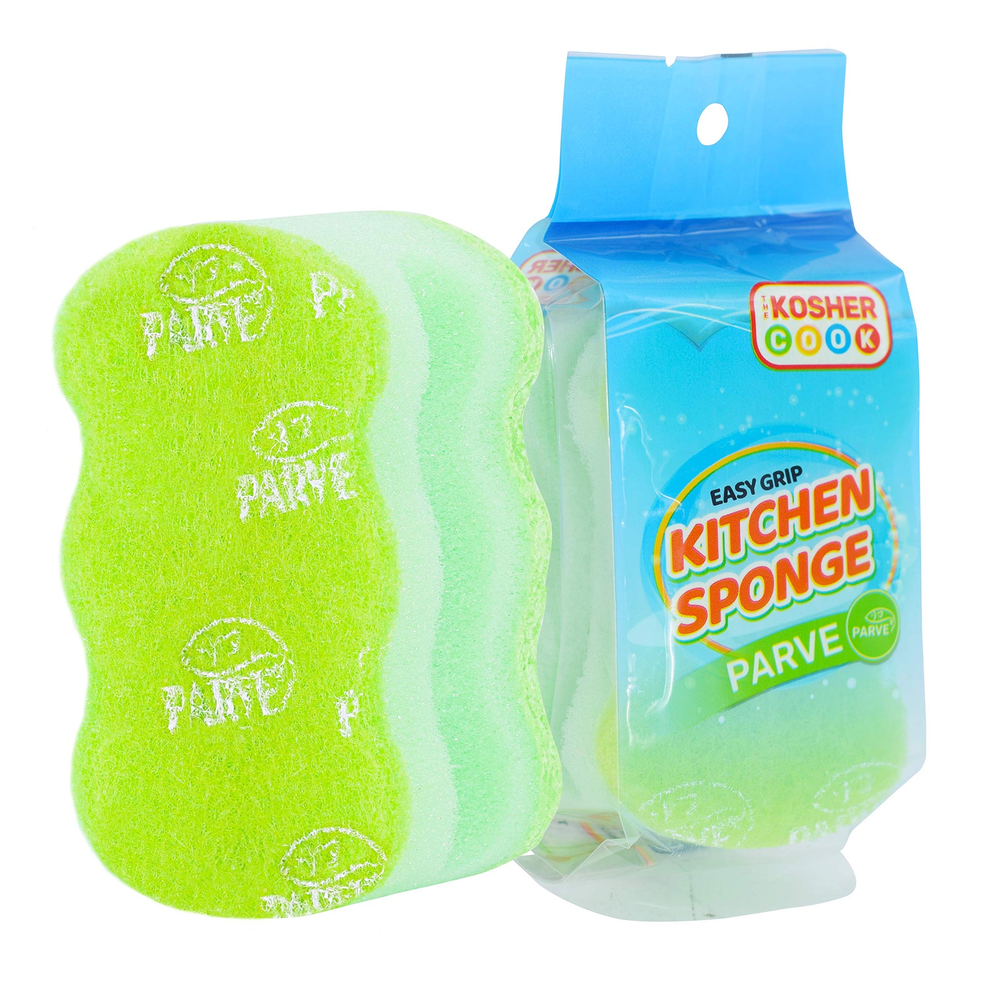 The Kosher Cook Parve Green Dishwashing Sponges, Easy Grip Wavy Absorbent Cleaning Scrub and Scouring Pad, Durable and Soft, Color Coded Home