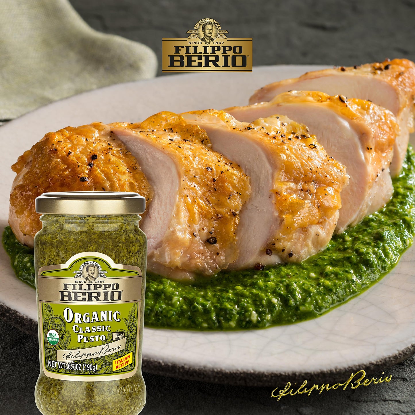 Filippo Berio Pesto, Organic Classic Basil, 6.7 Ounce Glass Jar, Gluten Free, Non-GMO