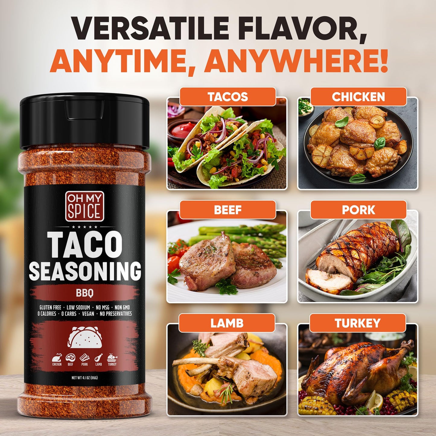 Taco Seasoning Mix BBQ Rub - Gluten Free & Low Sodium Mexican Seasoning Blend for Taco Tuesday Night. BBQ Seasonings for Fajita & Burrito. Meat, Steak