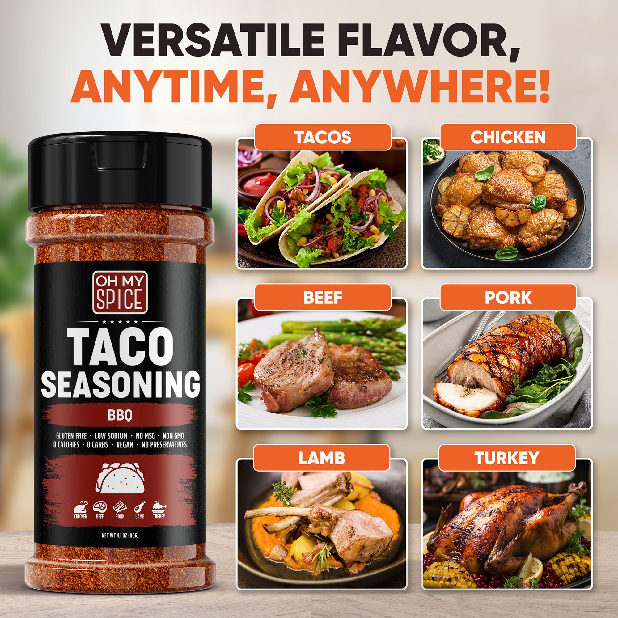 Taco Seasoning Mix BBQ Rub - Gluten Free & Low Sodium Mexican Seasoning Blend for Taco Tuesday Night. BBQ Seasonings for Fajita & Burrito. Meat, Steak
