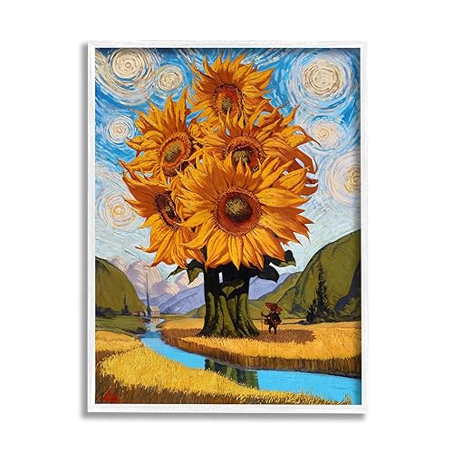 Stupell Industries Giant Sunflower Stalk Country Side Landscape Spiral Sky Framed Wall Art, Design by Thomas Fluharty